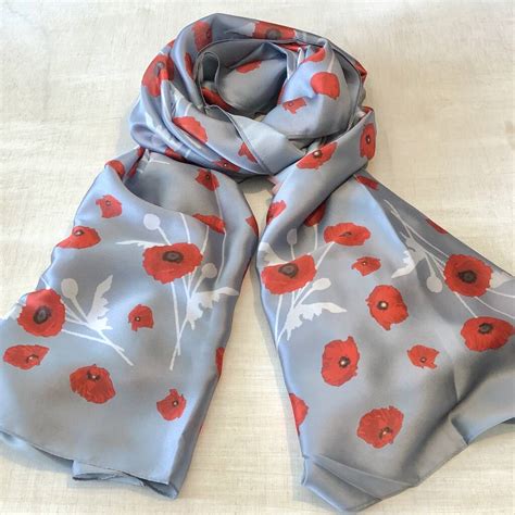 Poppy flowers print silk scarf 